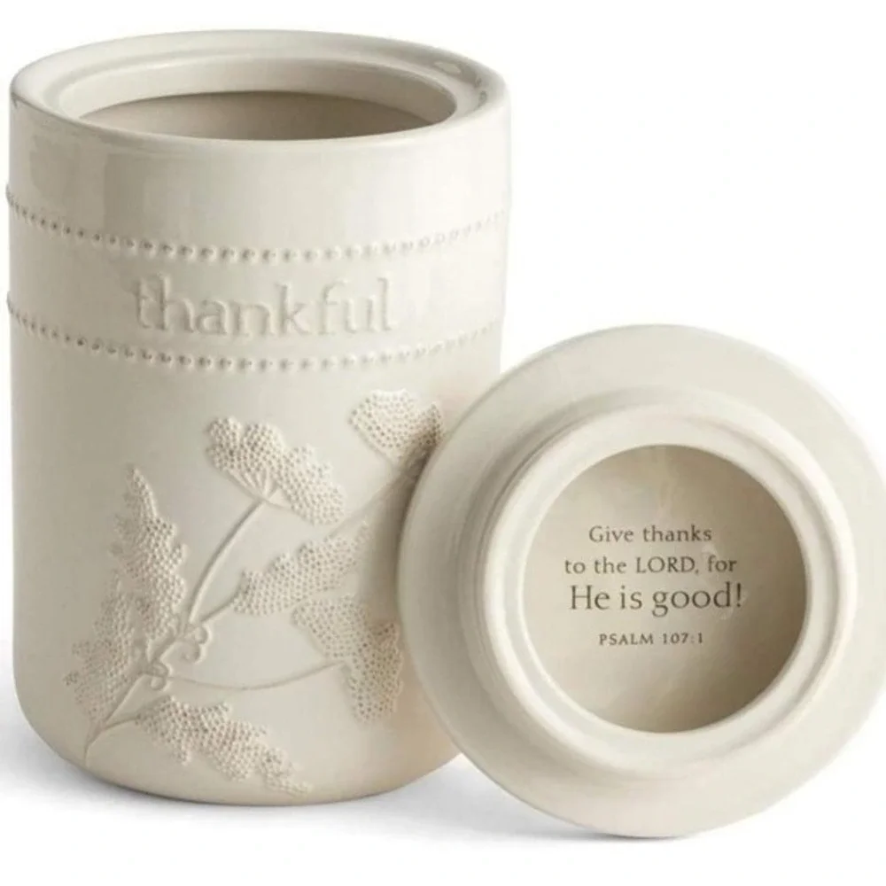 Mary & Martha Grace Gratitude Collection Medium Thankful Ceramic Canister NEW
